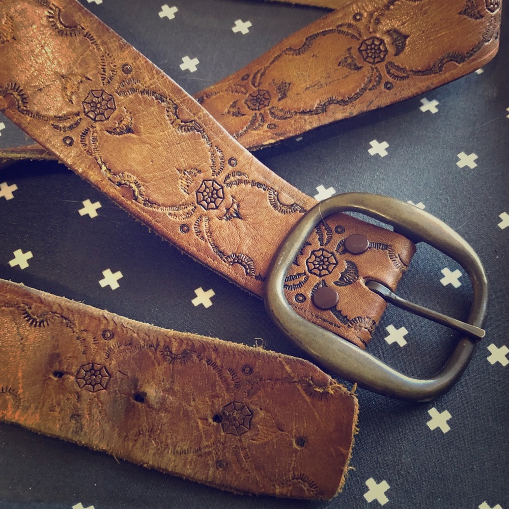 Vintage Festival Leather Belt with Flowers Boho